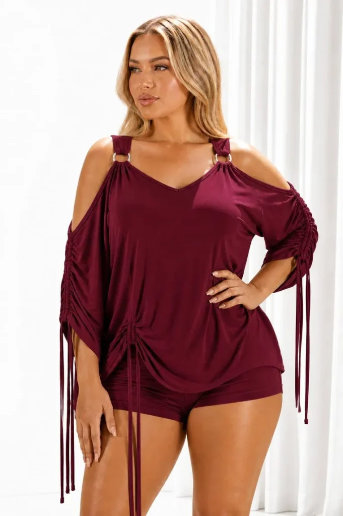 Blusa de hombros descubiertos en guinda
